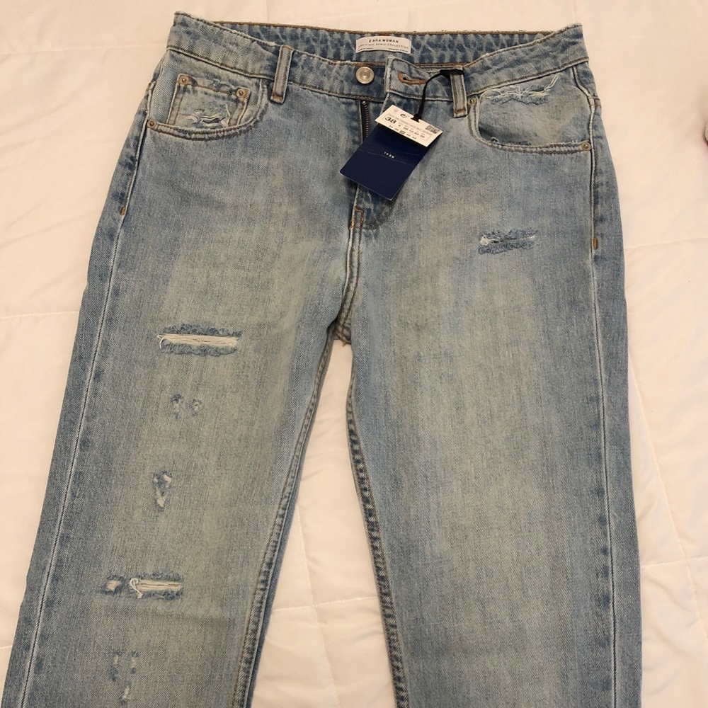 NWT ZARA Real Premium High Rise Ripped Jeans